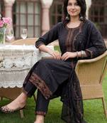 Women Ethnic Motifs Embroidered Regular Thread Work Kurta with Trousers & With Dupatta