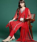 Bandhani Printed Zari Panelled Kurta With Trousers & Dupatta