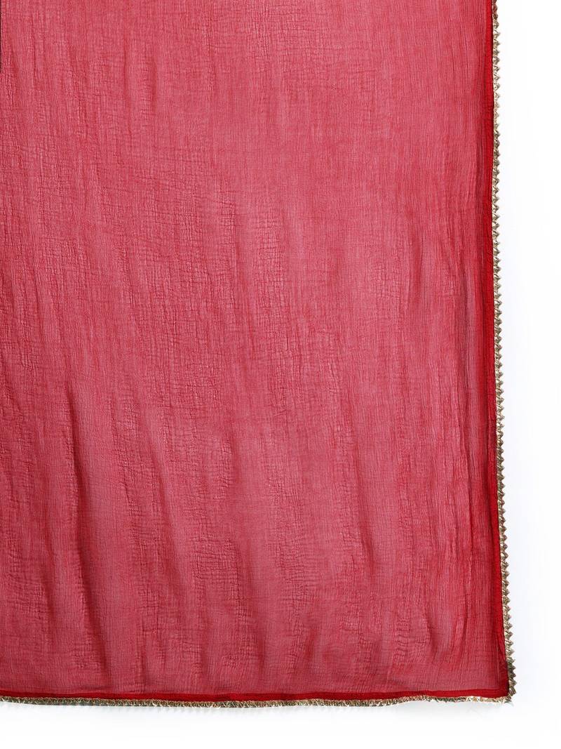 Bandhani Printed Zari Panelled Kurta With Trousers & Dupatta