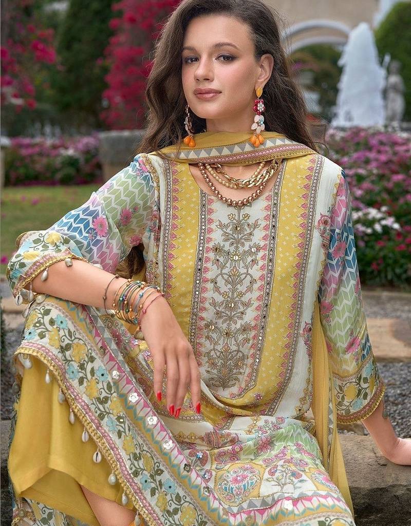 Women Ethnic Motifs Printed Regular Thread Work Liva Kurta with Trousers & With Dupatta