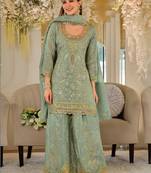 Women Ethnic Motifs Embroidered Regular Mirror Work Kurta with Sharara & With Dupatta