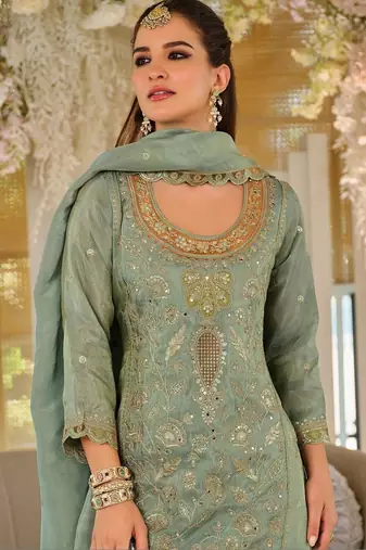 Women Ethnic Motifs Embroidered Regular Mirror Work Kurta with Sharara & With Dupatta
