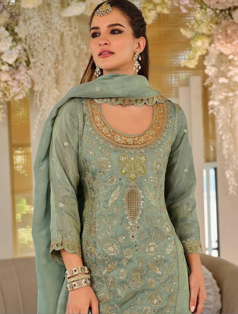 Women Ethnic Motifs Embroidered Regular Mirror Work Kurta with Sharara & With Dupatta