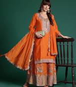 Paisley Embroidered Sequinned Kurta with Palazzos & With Dupatta