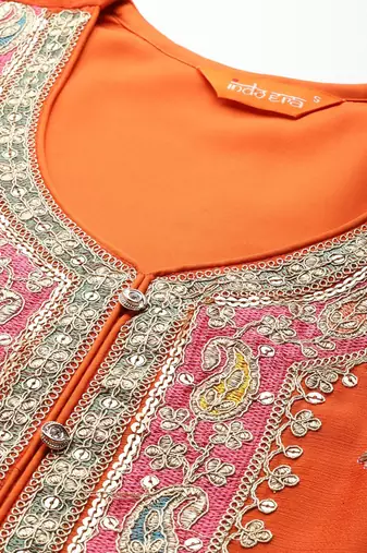 Paisley Embroidered Sequinned Kurta with Palazzos & With Dupatta