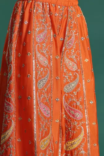 Paisley Embroidered Sequinned Kurta with Palazzos & With Dupatta