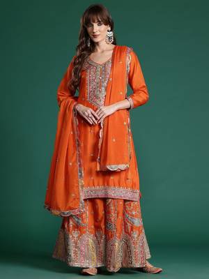 Paisley Embroidered Sequinned Kurta with Palazzos & With Dupatta 5