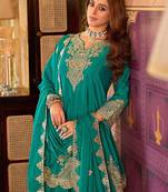 Floral Embroidered Sequinned Chinon A-Line Kurta With Palazzos & Dupatta