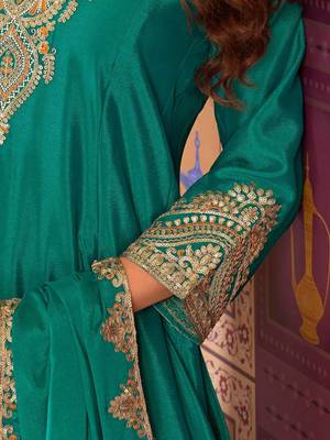Floral Embroidered Sequinned Chinon A-Line Kurta With Palazzos & Dupatta 6