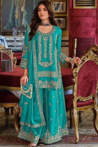 Women Ethnic Motifs Embroidered Thread Work Kurta with Sharara & With Dupatta