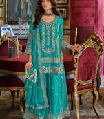 Women Ethnic Motifs Embroidered Regular Thread Work Kurta with Sharara & With Dupatta