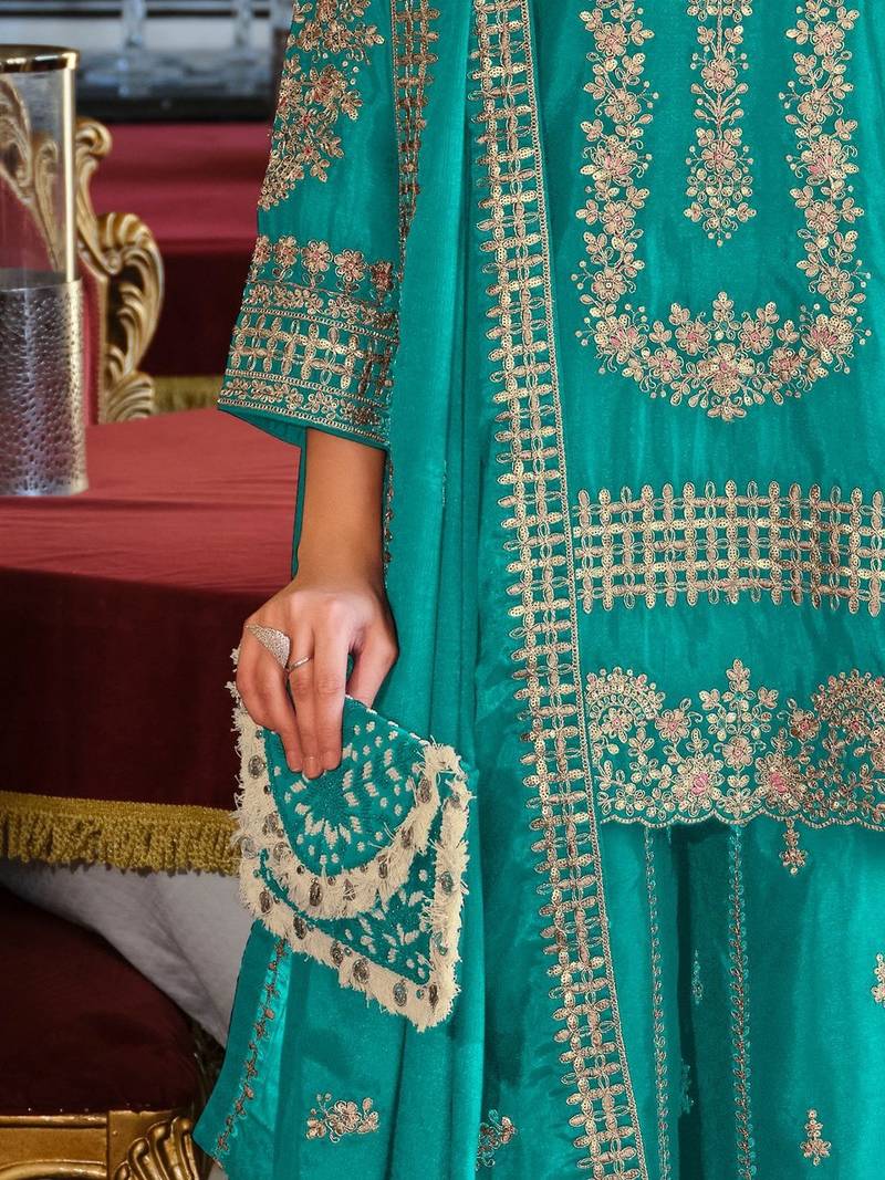 Women Ethnic Motifs Embroidered Regular Thread Work Kurta with Sharara & With Dupatta