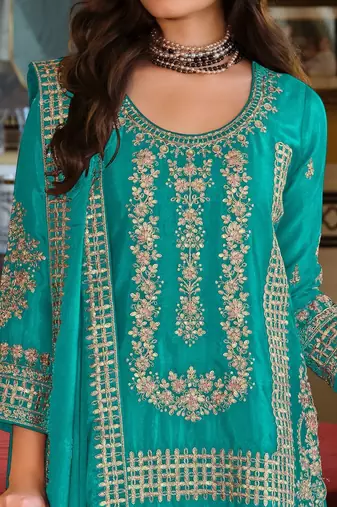 Women Ethnic Motifs Embroidered Regular Thread Work Kurta with Sharara & With Dupatta