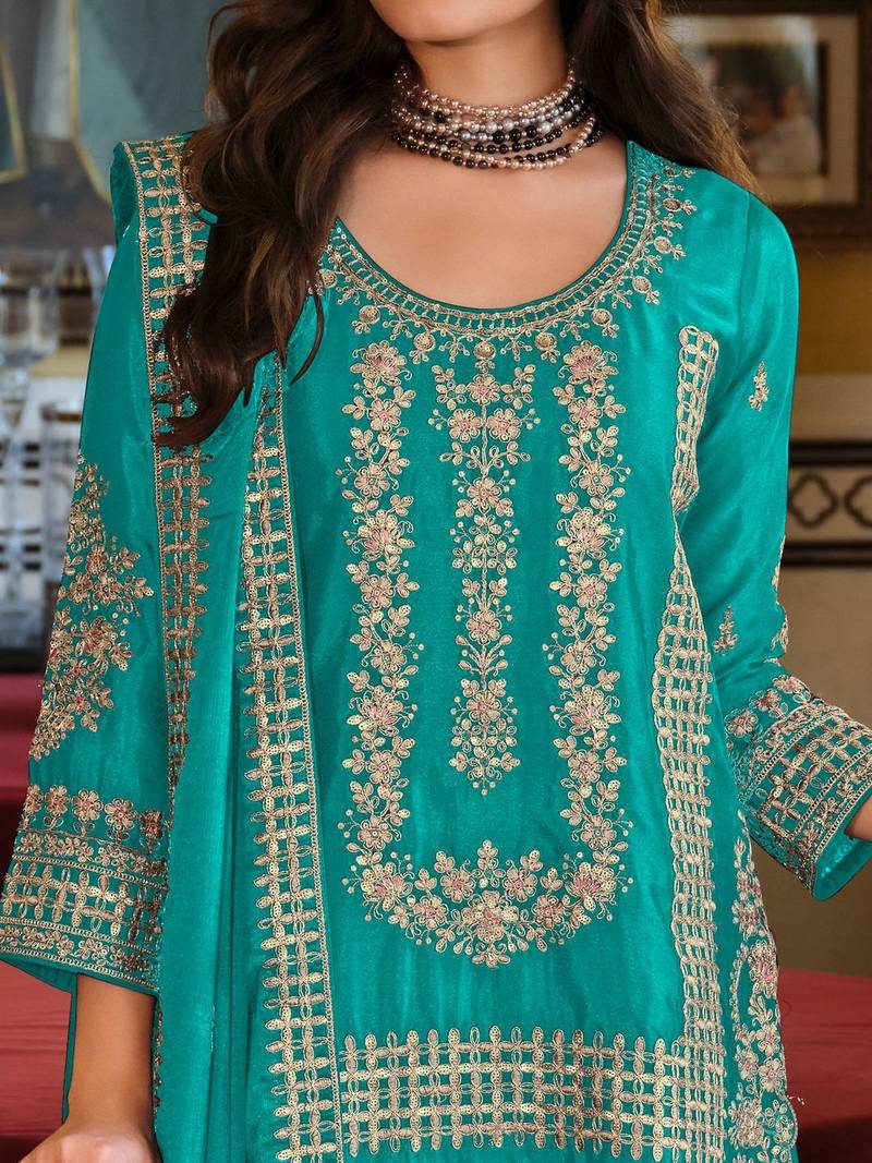 Women Ethnic Motifs Embroidered Regular Thread Work Kurta with Sharara & With Dupatta