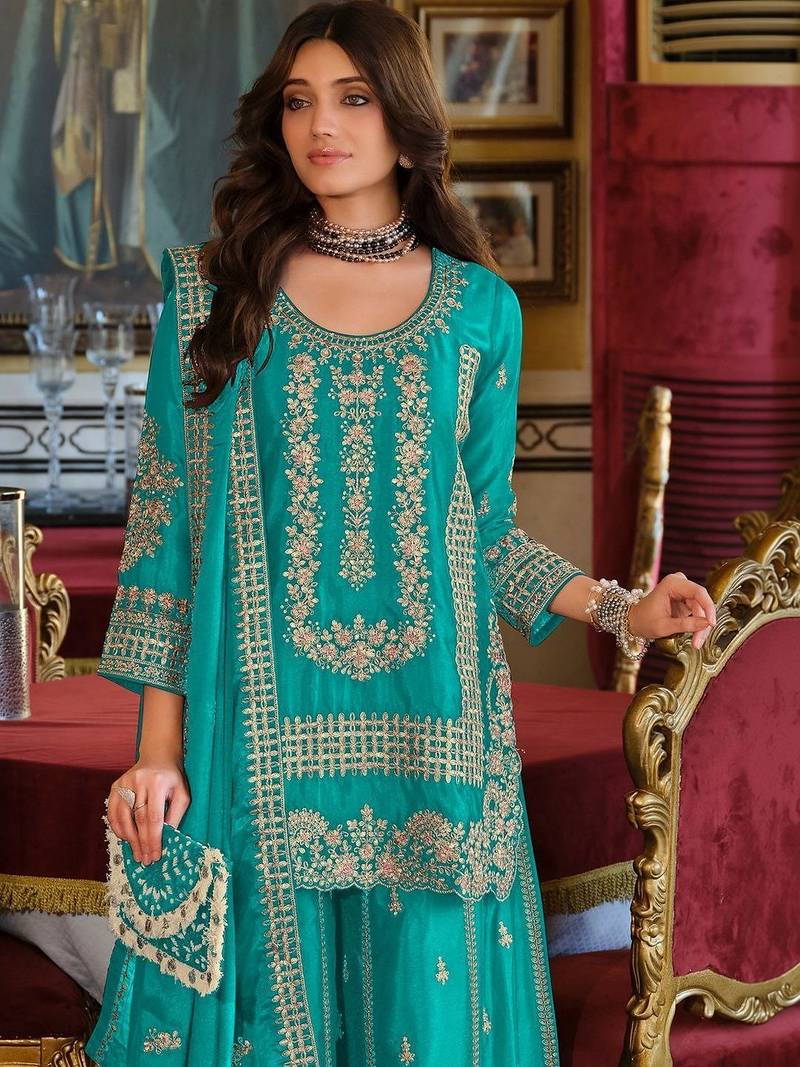 Women Ethnic Motifs Embroidered Regular Thread Work Kurta with Sharara & With Dupatta