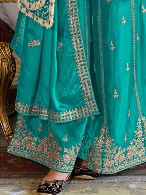 Women Ethnic Motifs Embroidered Regular Thread Work Kurta with Sharara & With Dupatta 6