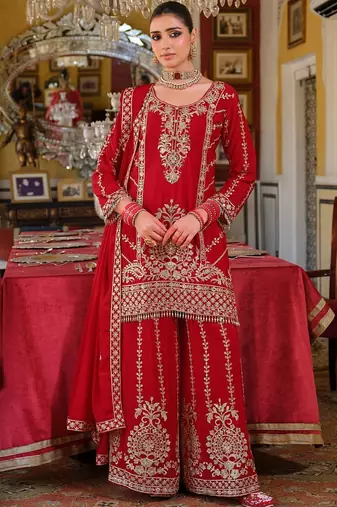 Women Ethnic Motifs Embroidered Regular Kurta with Sharara & With Dupatta
