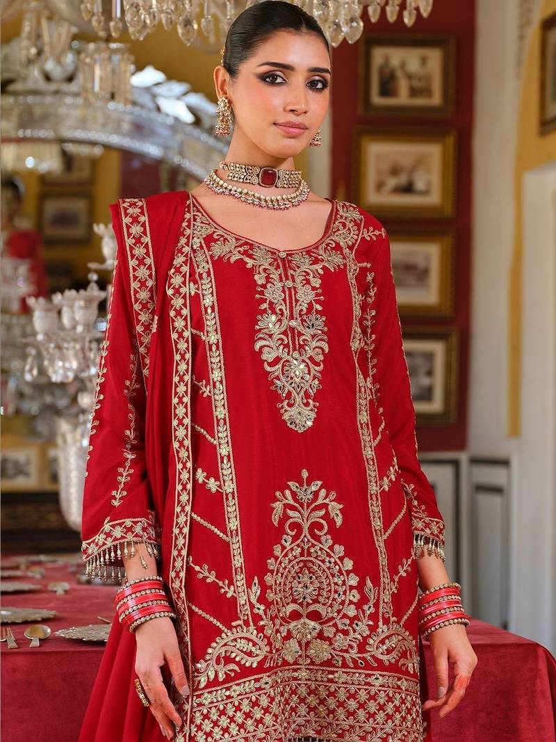 Women Ethnic Motifs Embroidered Regular Kurta with Sharara & With Dupatta