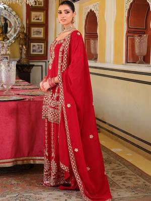 Women Ethnic Motifs Embroidered Regular Kurta with Sharara & With Dupatta 4