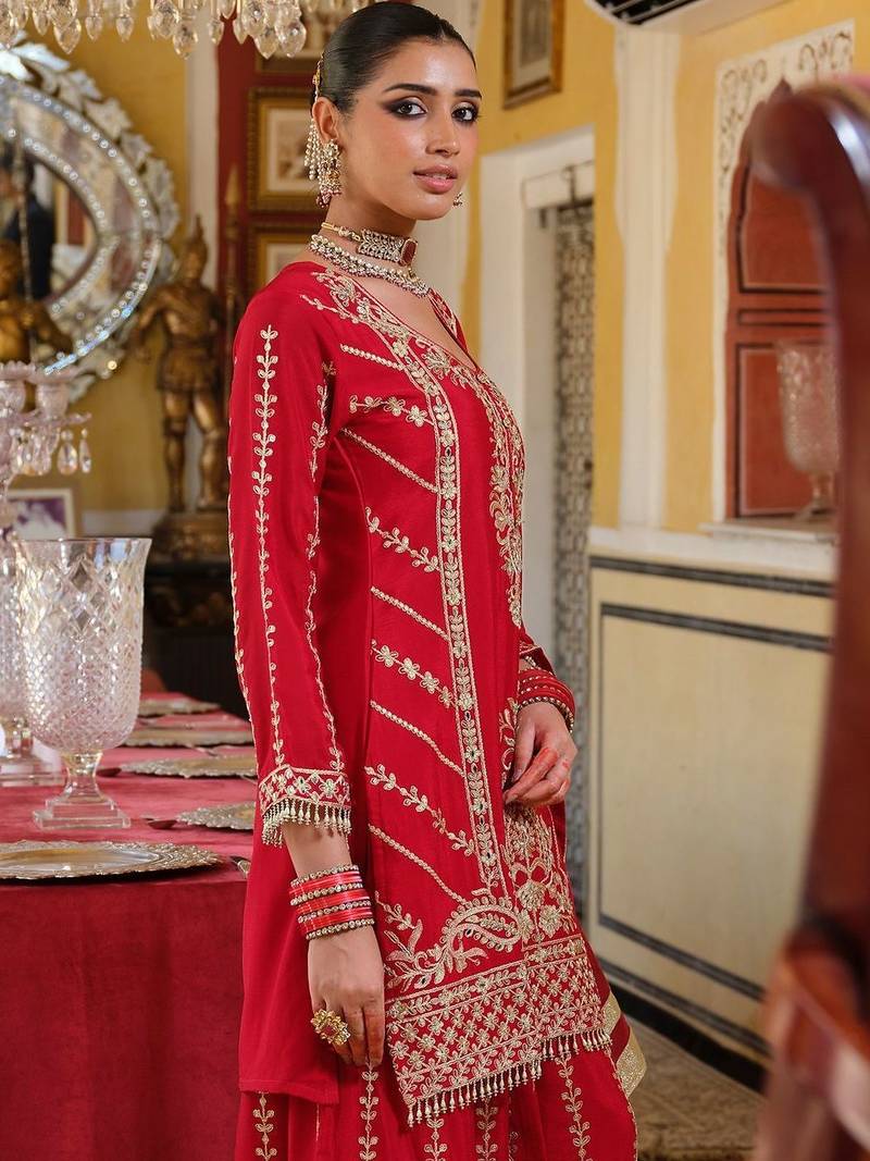 Women Ethnic Motifs Embroidered Regular Kurta with Sharara & With Dupatta