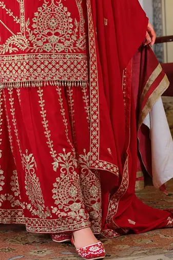 Women Ethnic Motifs Embroidered Regular Kurta with Sharara & With Dupatta