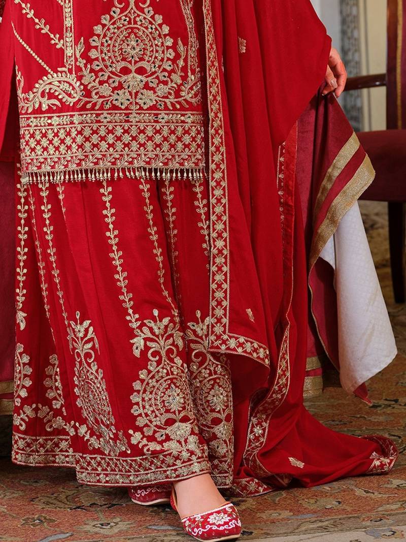 Women Ethnic Motifs Embroidered Regular Kurta with Sharara & With Dupatta