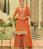 Ethnic Motifs Embroidered Sequinned Straight Kurta & Sharara With Dupatta