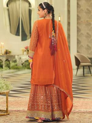 Ethnic Motifs Embroidered Sequinned Straight Kurta & Sharara With Dupatta 3