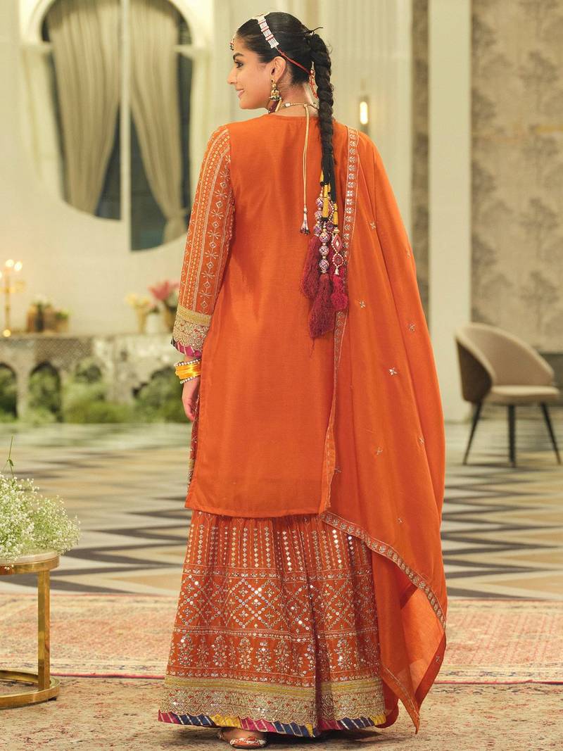 Ethnic Motifs Embroidered Sequinned Straight Kurta & Sharara With Dupatta