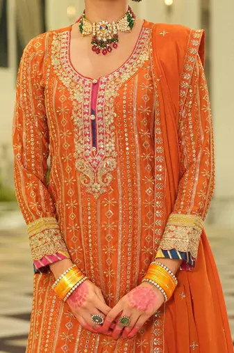Ethnic Motifs Embroidered Sequinned Straight Kurta & Sharara With Dupatta
