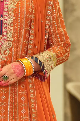Ethnic Motifs Embroidered Sequinned Straight Kurta & Sharara With Dupatta
