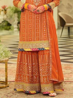 Ethnic Motifs Embroidered Sequinned Straight Kurta & Sharara With Dupatta 6