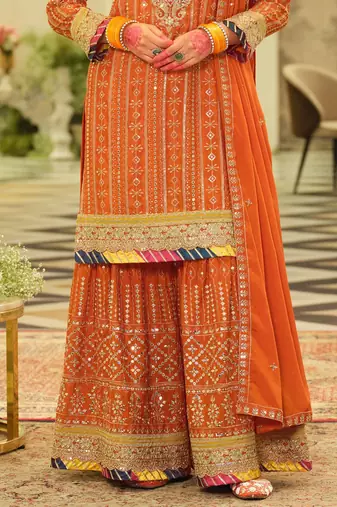 Ethnic Motifs Embroidered Sequinned Straight Kurta & Sharara With Dupatta