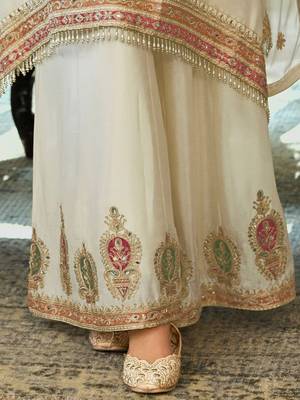 Floral Embroidered Sequinned Chinon A-Line Kurta With Palazzos & Dupatta 7