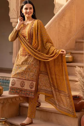 Women Ethnic Motifs Printed Regular Pure Cotton Kurta with Trousers & With Dupatta