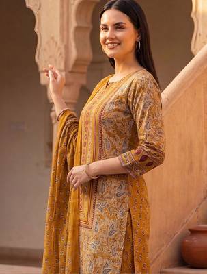 Women Ethnic Motifs Printed Regular Pure Cotton Kurta with Trousers & With Dupatta 3
