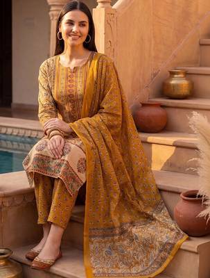 Women Ethnic Motifs Printed Regular Pure Cotton Kurta with Trousers & With Dupatta 5