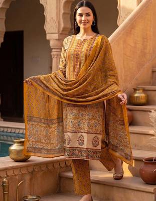Women Ethnic Motifs Printed Regular Pure Cotton Kurta with Trousers & With Dupatta 6