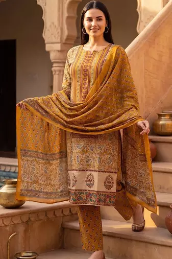 Women Ethnic Motifs Printed Regular Pure Cotton Kurta with Trousers & With Dupatta