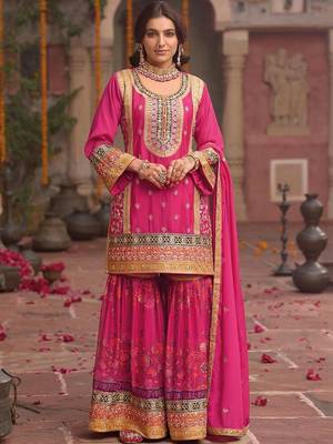 Women Floral Embroidered Regular Sequinned Kurta with Sharara & With Dupatta 1