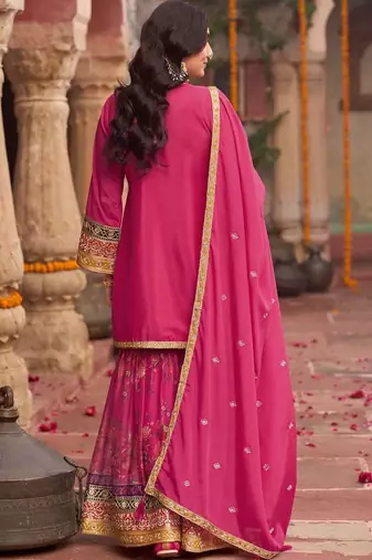 Women Floral Embroidered Regular Sequinned Kurta with Sharara & With Dupatta