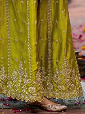 Floral Embroidered Sequinned Chinon Straight Kurta With Palazzos & Dupatta 6