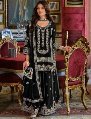Women Ethnic Motifs Embroidered Thread Work Kurta with Palazzos & Dupatta 1