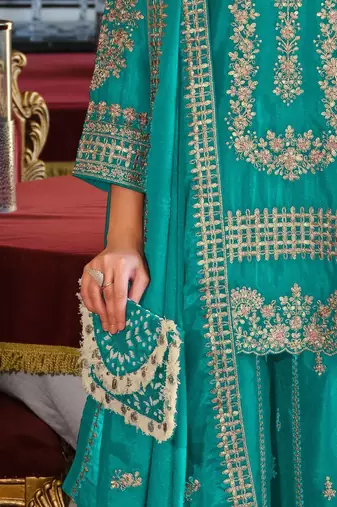 Ethnic Motifs Embroidered Round Neck Straight Kurta With Sharara & Dupatta