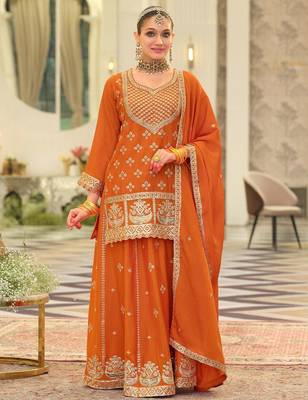 Women Ethnic Motifs Embroidered Kurta with Sharara & Dupatta 1