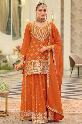 Women Ethnic Motifs Embroidered Kurta with Sharara & Dupatta