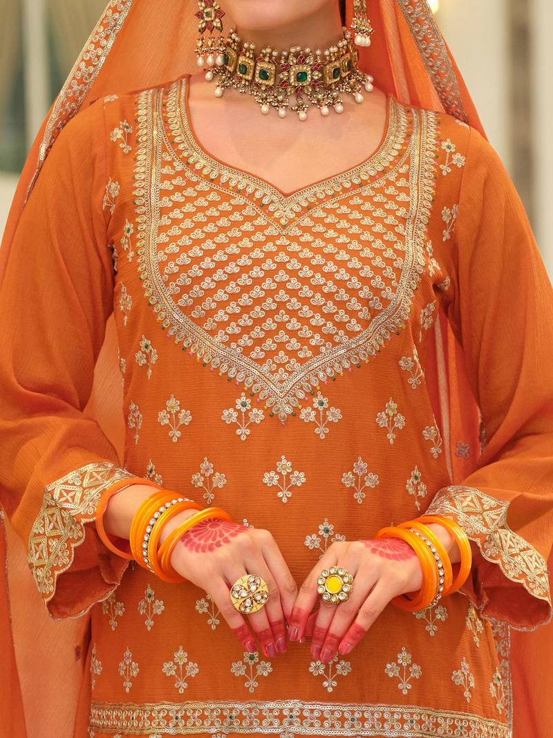 Women Ethnic Motifs Embroidered Kurta with Sharara & Dupatta