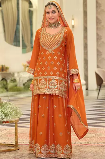 Women Ethnic Motifs Embroidered Kurta with Sharara & Dupatta