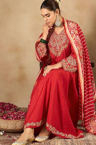 Women Ethnic Motifs Embroidered Empire Kurta with Trousers & Dupatta