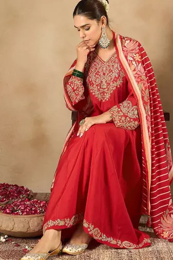 Women Ethnic Motifs Embroidered Empire Kurta with Trousers & Dupatta